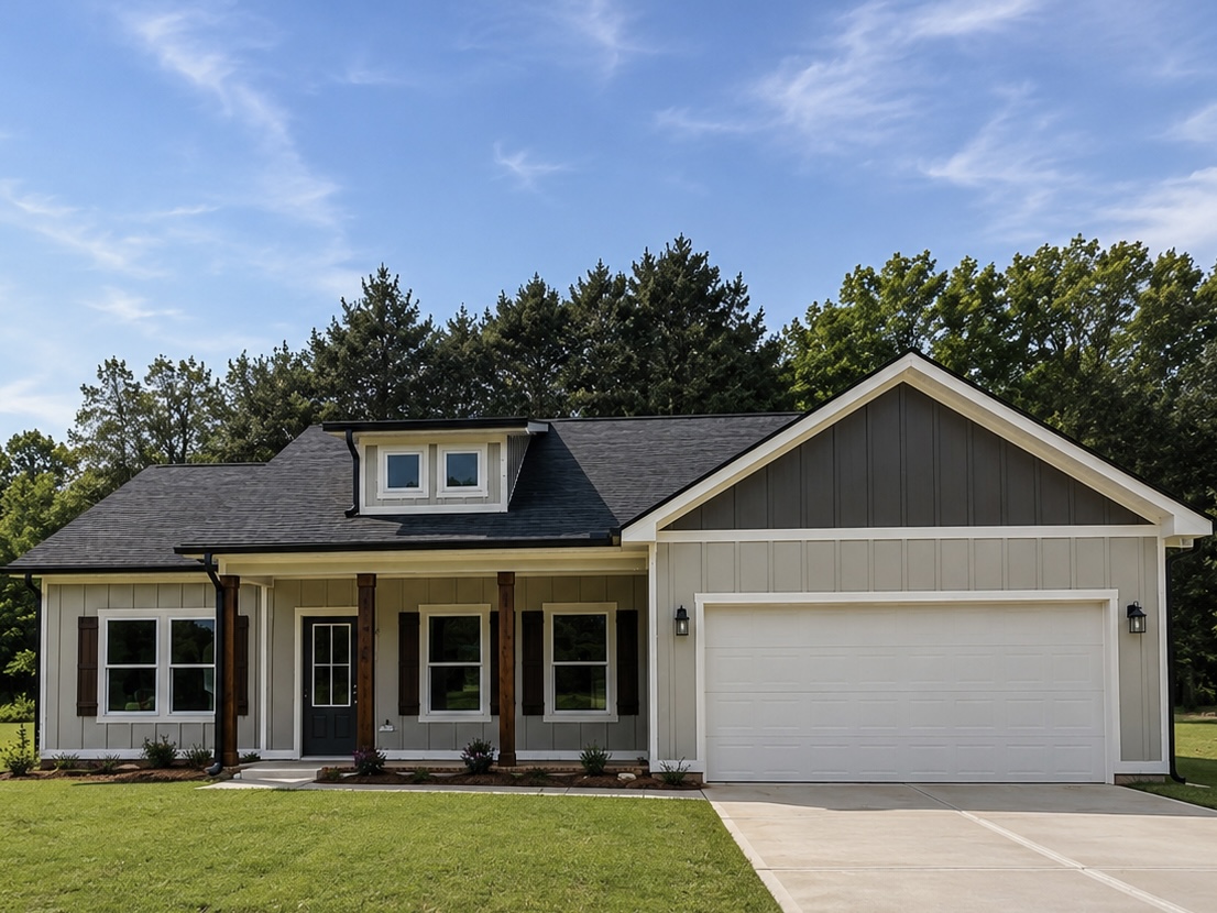 LP SmartSide board and batten siding on a new construction home in Greater Atlanta, Georgia — installed by Sunflower Siding